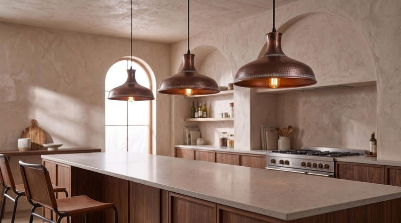 Handmade Moroccan Brass Pendant Light – Large Hammered Dome Ceiling Lamp with Antique Copper Finish, Wide Flared Shade & Warm Industrial Downlight