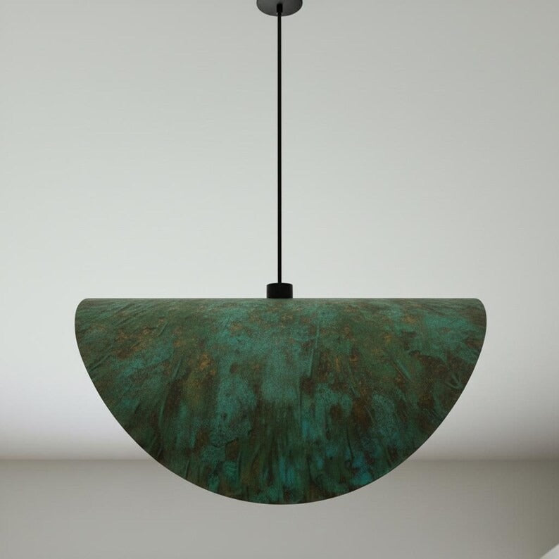 Sculptural Verdigris Brass Wave Pendant Light – Organic Green Patina Kitchen Island Chandelier