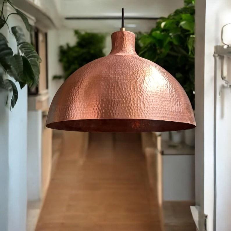 Large Hammered Copper Dome Pendant Light, Handmade Moroccan Copper Kitchen Island Chandelier, Rustic Rose Copper Hanging Lamp, Boho Farmhouse Ceiling Light Fixture