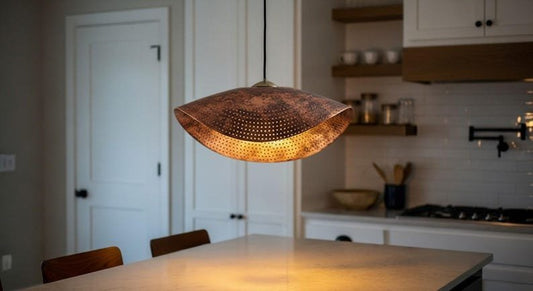 Brass Curved Hammered Pendant Light – Handmade Rustic Copper Hanging Ceiling Lamp, Modern Vintage Kitchen Island Lighting