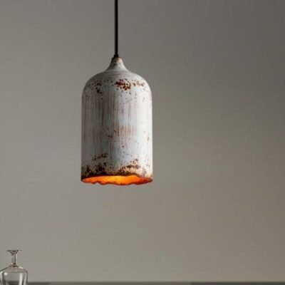 Distressed White Copper Cylinder Pendant Light, Handmade Moroccan Whitewashed Hanging Lamp, Rustic Copper Kitchen Island Chandelier, Boho Farmhouse Ceiling Light Fixture