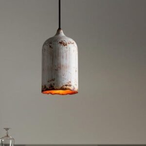 Distressed White Copper Cylinder Pendant Light, Handmade Moroccan Whitewashed Hanging Lamp, Rustic Copper Kitchen Island Chandelier, Boho Farmhouse Ceiling Light Fixture