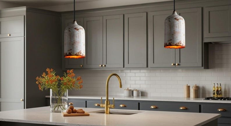 Distressed White Copper Cylinder Pendant Light, Handmade Moroccan Whitewashed Hanging Lamp, Rustic Copper Kitchen Island Chandelier, Boho Farmhouse Ceiling Light Fixture