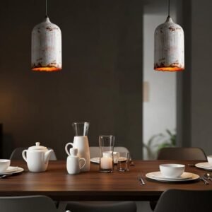 Distressed White Copper Cylinder Pendant Light, Handmade Moroccan Whitewashed Hanging Lamp, Rustic Copper Kitchen Island Chandelier, Boho Farmhouse Ceiling Light Fixture