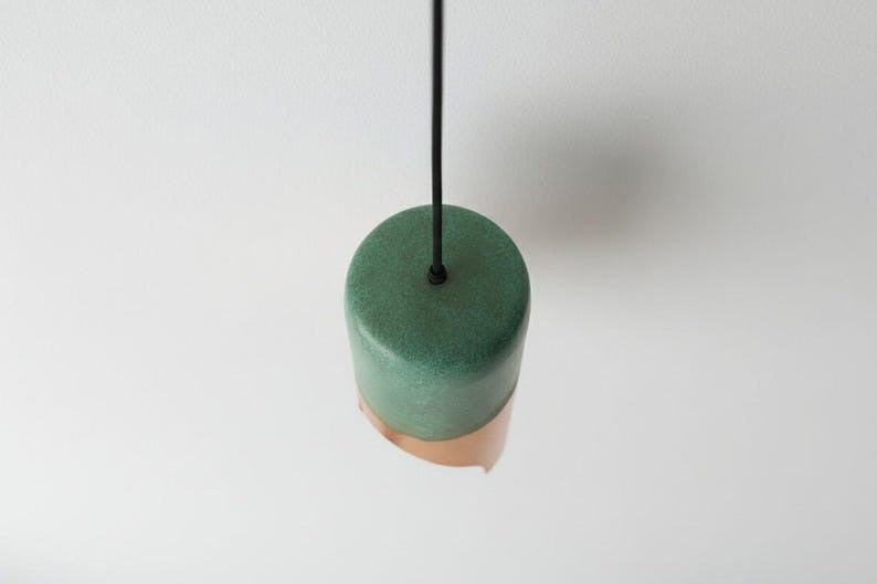 Handmade Moroccan Brass Cylinder Pendant Light – Green Patina & Hammered Copper Brass Hanging Lamp with Warm Gold Interior, Boho Mediterranean Ceiling Light for Kitchen Island, Dining Room, Bedroom & Entryway