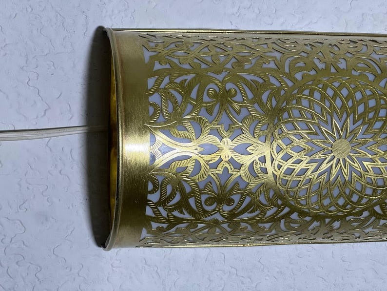 Handmade Brass Moroccan Wall Sconce – Cylindrical Pierced Brass Wall Light, Boho Shadow Lamp, Artisan Brass Wall Lighting Fixture