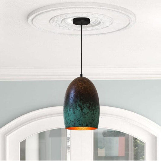 Handmade Green Patina Brass Pendant Light – Moroccan Oval Dome Hanging Lamp with Dark Antique Finish for Kitchen Island, Dining Room & Boho Home Décor