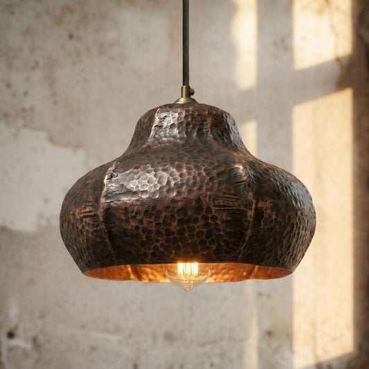 Handmade Moroccan Brass Pendant Light – Hammered Dark Copper Finish Scalloped Dome Ceiling Lamp, Rustic Kitchen Island & Dining Room Lighting