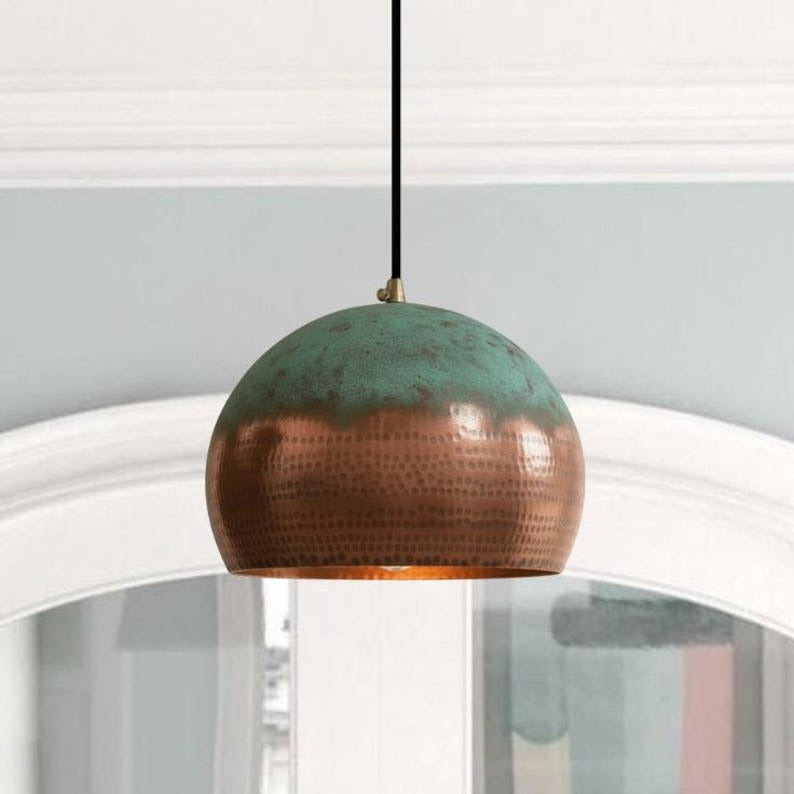 Handmade Brass Pendant Light – Moroccan Globe Hanging Lamp with Spiral Ribbed Design for Kitchen Island, Dining Room & Boho Home Décor