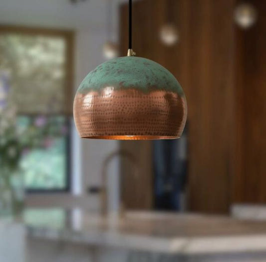 Handmade Brass Pendant Light – Moroccan Globe Hanging Lamp with Spiral Ribbed Design for Kitchen Island, Dining Room & Boho Home Décor