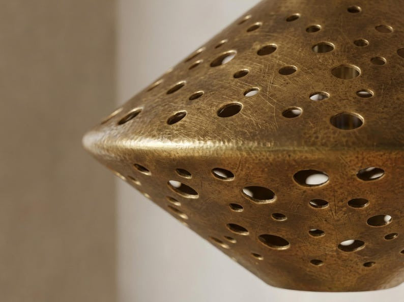 Moroccan Pierced Brass Diamond Pendant Light – Geometric Cutout Lantern Chandelier with Shadow Pattern
