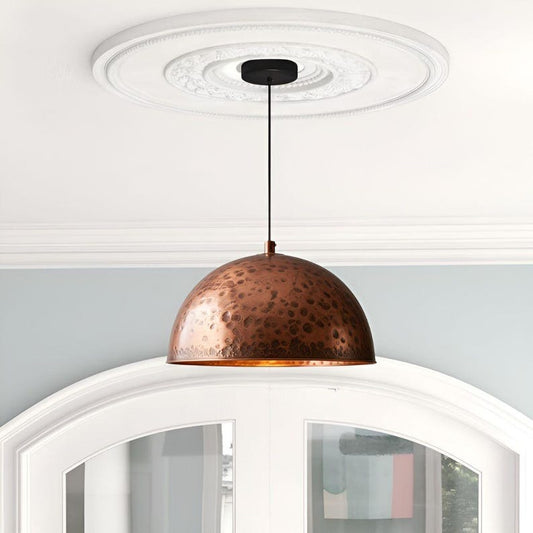 Handmade Hammered Brass Pendant Light – Moroccan Copper Dome Pendant Lamp with Distressed Patina Finish for Kitchen Island, Dining Room & Boho Home Décor