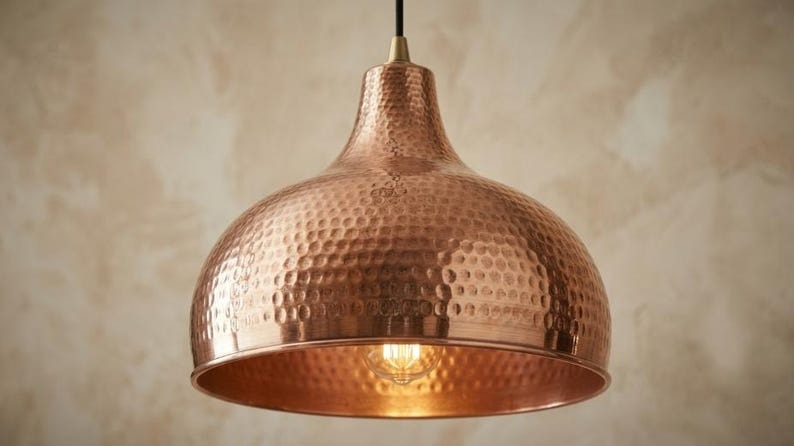 Set of 3 Handmade Moroccan Brass Pendant Lights – Hammered Copper Dome Ceiling Lamps, Kitchen Island & Dining Room Lighting