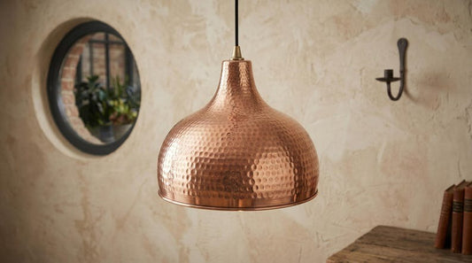 Handmade Moroccan Brass Pendant Light – Hammered Copper Dome Ceiling Lamp, Rustic Kitchen Island & Dining Room Lighting