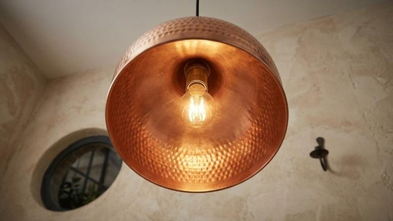 Set of 3 Handmade Moroccan Brass Pendant Lights – Hammered Copper Dome Ceiling Lamps, Kitchen Island & Dining Room Lighting