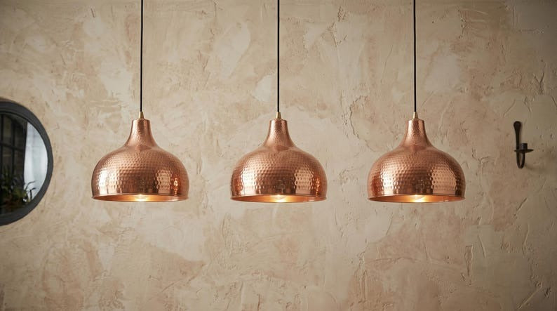 Handmade Moroccan Brass Pendant Light – Hammered Copper Dome Ceiling Lamp, Rustic Kitchen Island & Dining Room Lighting