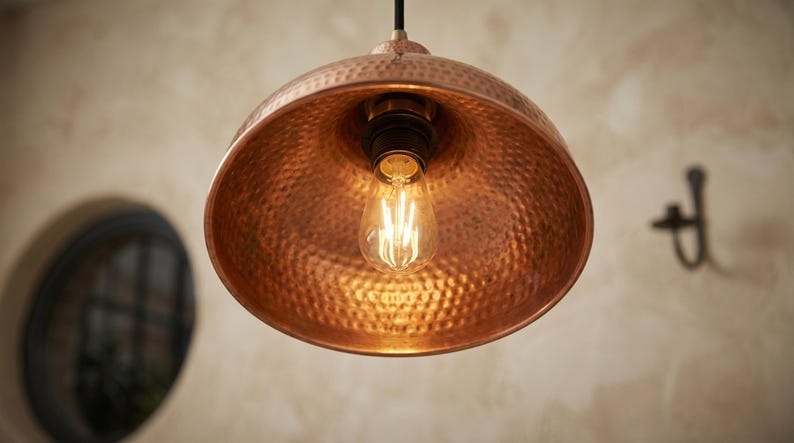 Set of 3 Handmade Moroccan Brass Pendant Lights – Hammered Copper Dome Ceiling Lamps, Kitchen Island & Dining Room Lighting