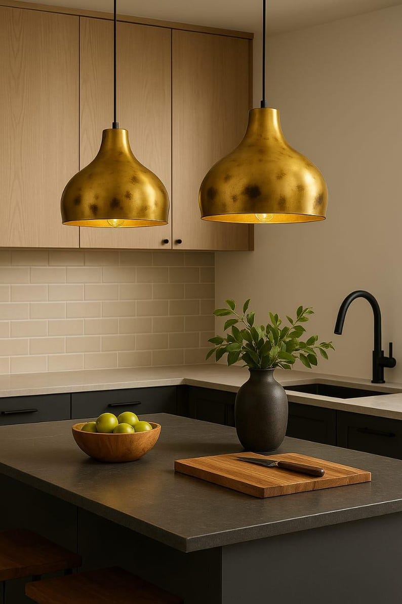 Handcrafted Brass Dome Pendant Light – Antique Gold Moroccan Kitchen Island Chandelier