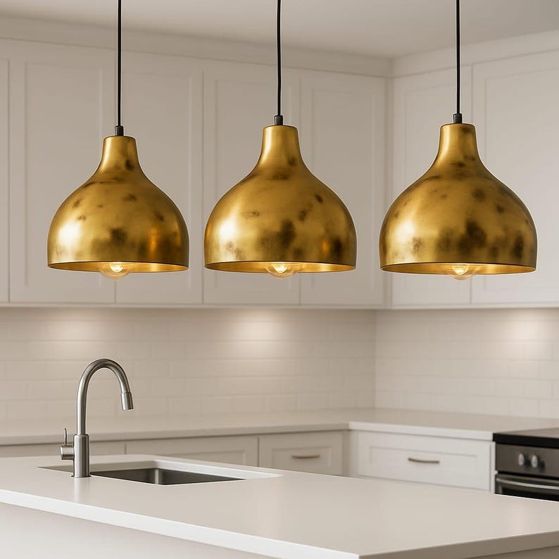 Handcrafted Brass Dome Pendant Light – Antique Gold Moroccan Kitchen Island Chandelier