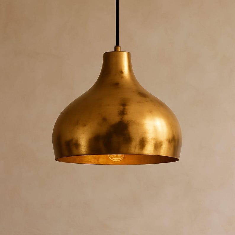 Handcrafted Brass Dome Pendant Light – Antique Gold Moroccan Kitchen Island Chandelier