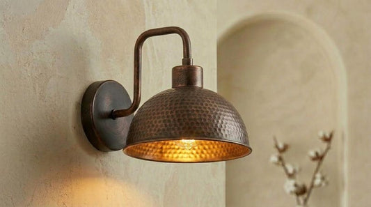 Handmade Brass Wall Sconce – Dark Aged Hammered Brass Dome Wall Light with Copper Interior, Moroccan Rustic Farmhouse Wall Lamp Fixture