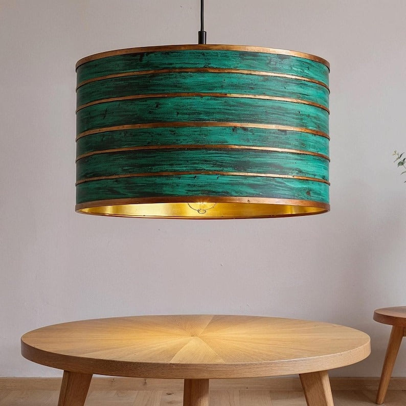 Verdigris Brass Drum Pendant Light – Turquoise & Gold Moroccan Dining Room Chandelier
