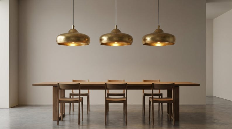 Moroccan Brass Hammered Saucer Pendant Light, Handmade Antique Gold Brass Dome Hanging Lamp, Boho Rustic Kitchen Island Chandelier, Modern Farmhouse Ceiling Light Fixture