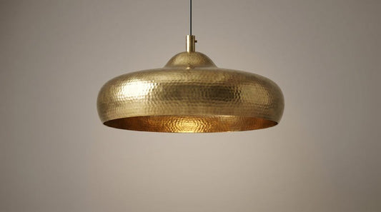 Moroccan Brass Hammered Saucer Pendant Light, Handmade Antique Gold Brass Dome Hanging Lamp, Boho Rustic Kitchen Island Chandelier, Modern Farmhouse Ceiling Light Fixture