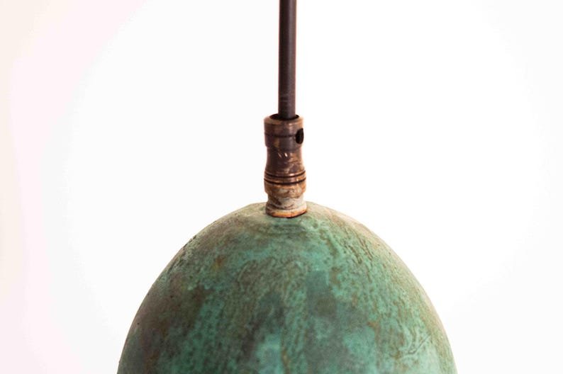Green Patina Copper Pendant Light, Handmade Cylinder Ceiling Lamp, Rustic Moroccan Hanging Light with Warm Copper Interior