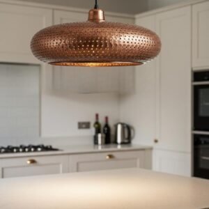 Hammered Copper Disc Pendant Light, Handmade Moroccan Perforated Copper Saucer Chandelier, Rustic Kitchen Island Hanging Lamp, Boho Farmhouse Ceiling Light Fixture