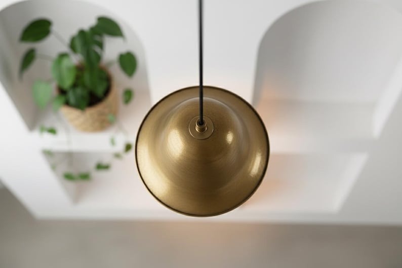 Handmade Moroccan Brass Bell Pendant Light – Antique Gold Brass Hanging Lamp with Flared Shade, Warm Boho Mediterranean Ceiling Light for Kitchen Island, Dining Room, Bedroom & Entryway