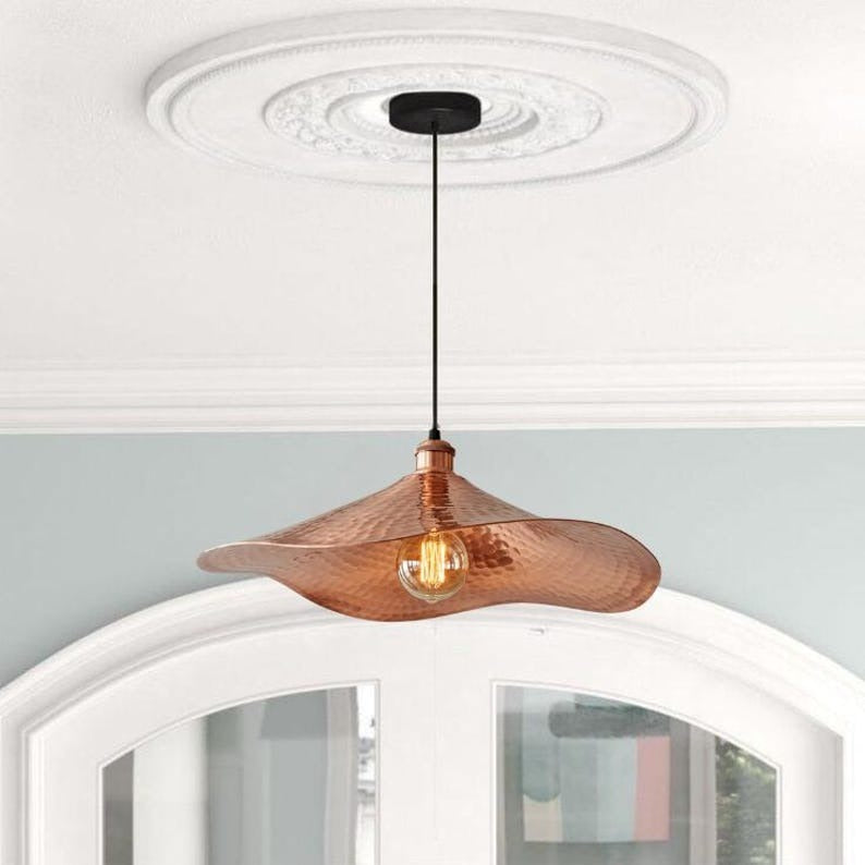 Handmade Hammered Brass Pendant Light – Moroccan Copper Wave Saucer Hanging Lamp for Kitchen Island, Dining Room & Modern Boho Home Décor