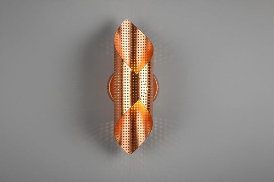 Handmade Moroccan Brass Wall Sconce – Perforated Brass Geometric Wall Light, Copper Brass Folded Sconce, Boho Mediterranean Accent Lamp for Bedroom, Hallway, Entryway & Living Room