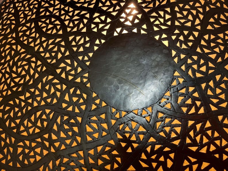 Handmade Moroccan Brass Round Wall Sconce – Pierced Mandala Wall Light with Geometric Arabesque Pattern and Warm Backlit Glow for Bedroom, Hallway, Entryway & Living Room