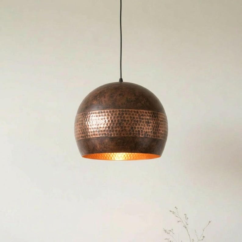 Handmade Moroccan Brass Pendant Light – Antique Copper Pierced Globe Ceiling Lamp, Perforated Brass Bedroom, Kitchen Island & Dining Room Lighting