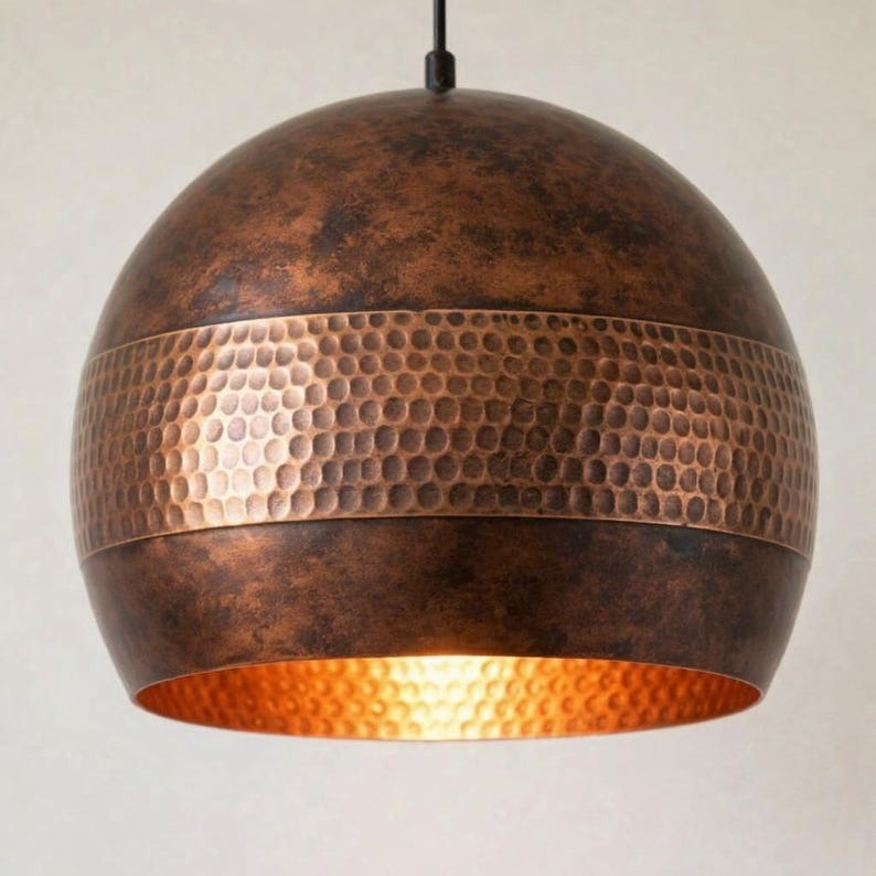 Handmade Moroccan Brass Pendant Light – Antique Copper Pierced Globe Ceiling Lamp, Perforated Brass Bedroom, Kitchen Island & Dining Room Lighting