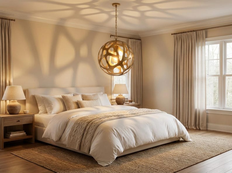 Sculptural Brass Globe Pendant Light – Organic Cutout Moroccan Chandelier with Shadow Pattern
