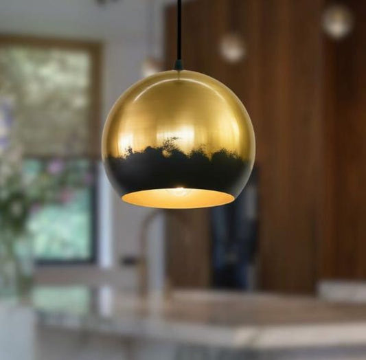 Handmade Brass Pendant Light – Moroccan Gold Globe Pendant Lamp with Black Patina Edge for Kitchen Island, Dining Room & Boho Home Décor