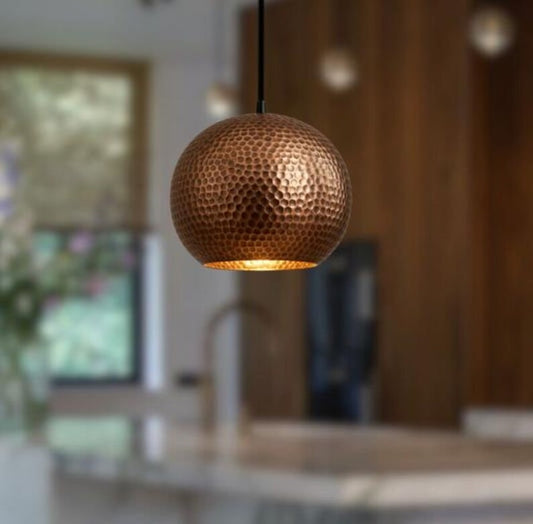 Handmade Hammered Brass Pendant Light – Moroccan Honeycomb Copper Globe Pendant Lamp for Kitchen Island, Dining Room & Boho Home Décor