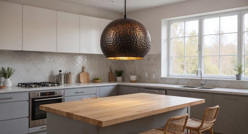 Set of 3 Dark Hammered Copper Globe Pendant Lights, Handmade Moroccan Round Copper Chandelier Trio, Rustic Living Room Hanging Lamps, Boho Farmhouse Ceiling Light Fixtures