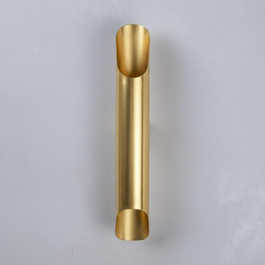 Handmade Moroccan Brass Wall Sconce – Tall Gold Brass Tube Wall Light with Sculptural Cutout Ends, Modern Up and Down Lamp for Bedroom, Hallway, Entryway & Living Room