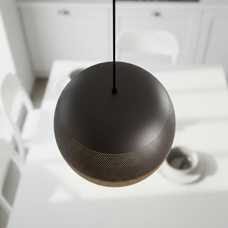 Handmade Two Tone Brass Pendant Light – Moroccan Gray & Gold Perforated Dome Hanging Lamp for Kitchen Island, Dining Room & Modern Boho Home Décor