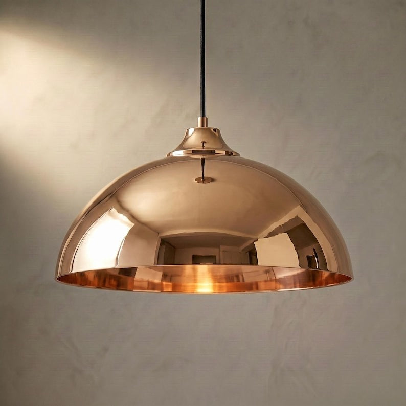 Handmade Polished Brass Pendant Light – Moroccan Copper Gold Dome Hanging Lamp for Kitchen Island, Dining Room, Living Room & Luxury Modern Decor
