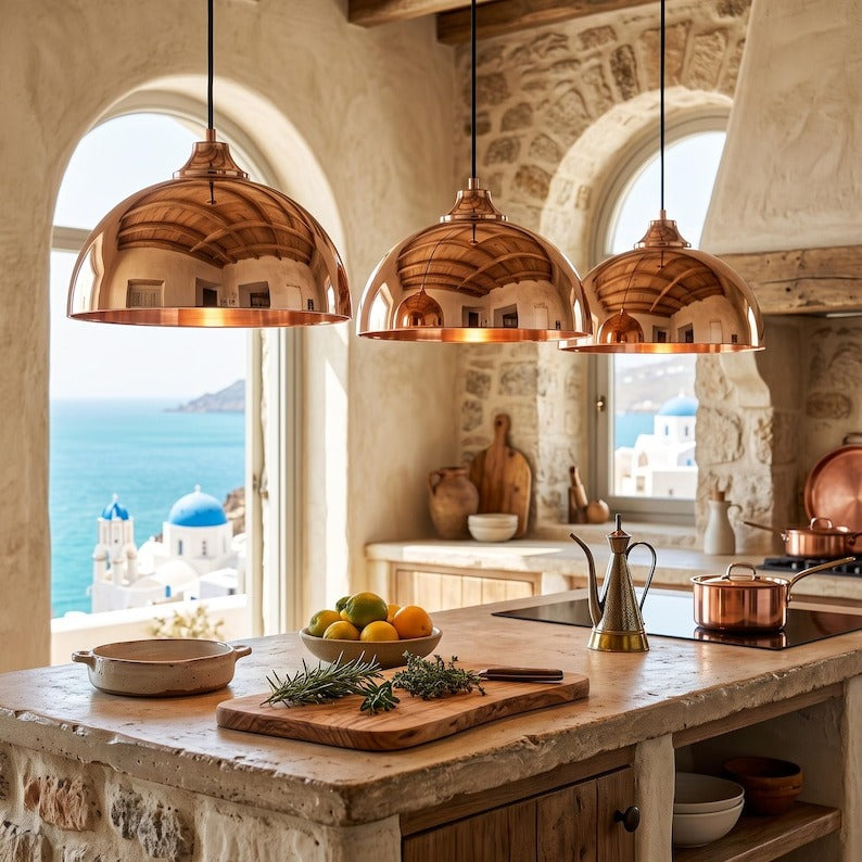 Handmade Polished Brass Pendant Light – Moroccan Copper Gold Dome Hanging Lamp for Kitchen Island, Dining Room, Living Room & Luxury Modern Decor