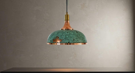 Green Patina Copper Pendant Light, Handmade Moroccan Copper Dome Chandelier, Rustic Verdigris Kitchen Island Light, Copper Hanging Lamp for Dining Room and Farmhouse Kitchen