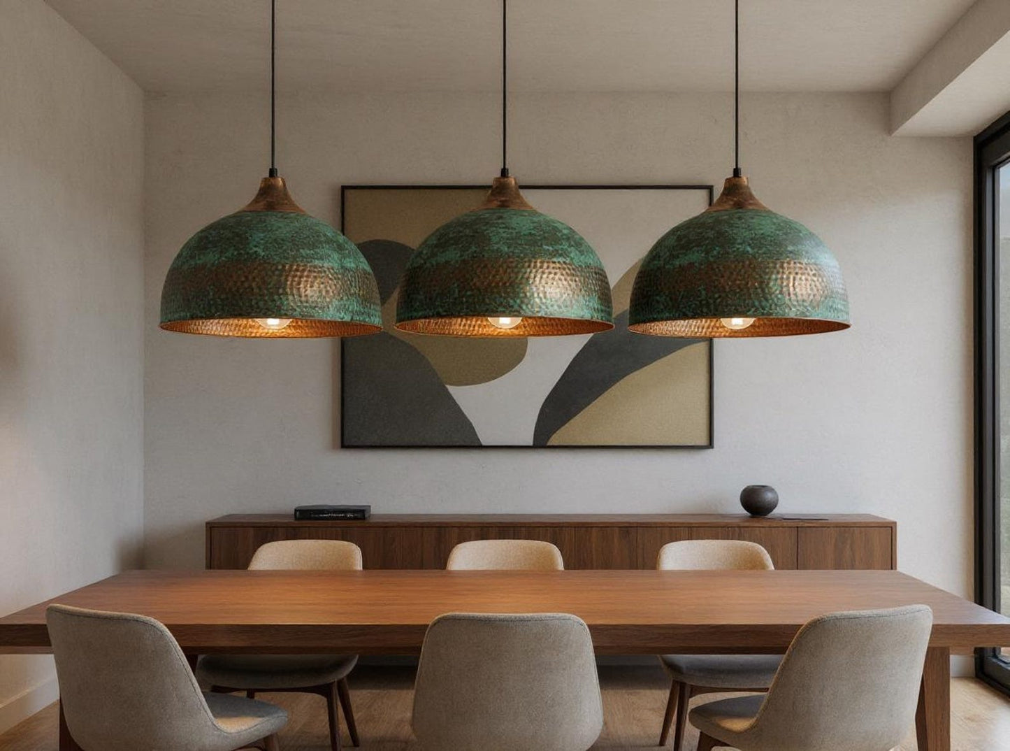 Green Patina Hammered Copper Dome Pendant Light, Handmade Moroccan Verdigris Copper Kitchen Island Chandelier, Rustic Boho Farmhouse Hanging Ceiling Light Fixture