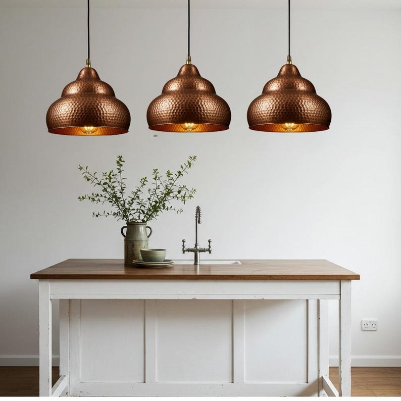 Hammered Copper Onion Dome Pendant Light, Handmade Moroccan Copper Kitchen Island Chandelier, Rustic Boho Farmhouse Hanging Ceiling Light Fixture
