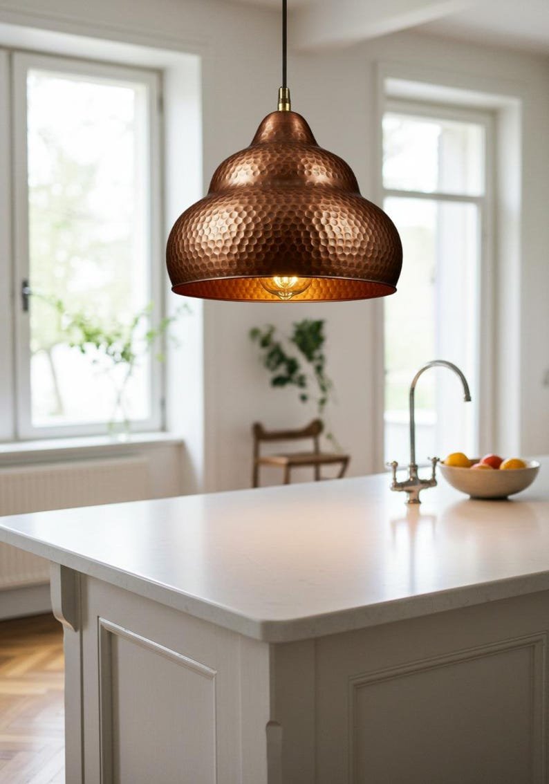 Hammered Copper Onion Dome Pendant Light, Handmade Moroccan Copper Kitchen Island Chandelier, Rustic Boho Farmhouse Hanging Ceiling Light Fixture