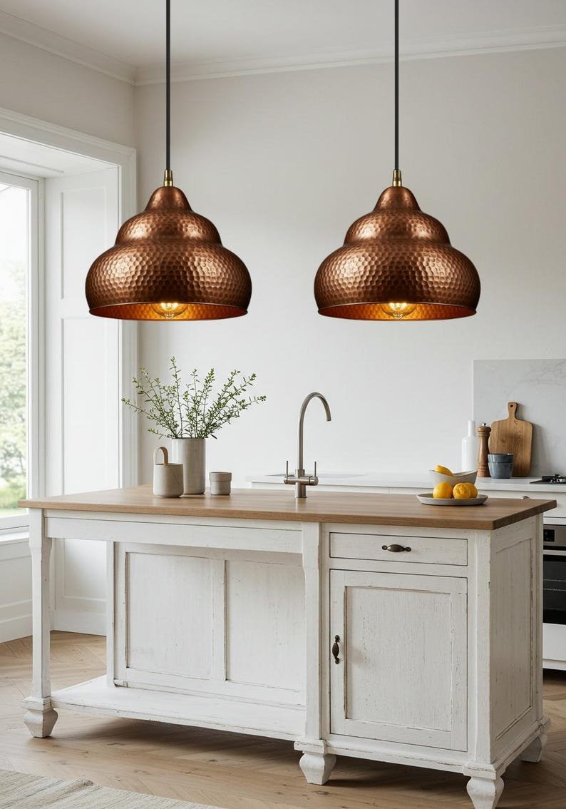 Hammered Copper Onion Dome Pendant Light, Handmade Moroccan Copper Kitchen Island Chandelier, Rustic Boho Farmhouse Hanging Ceiling Light Fixture