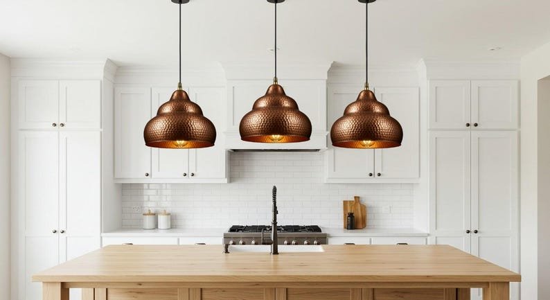 Hammered Copper Onion Dome Pendant Light, Handmade Moroccan Copper Kitchen Island Chandelier, Rustic Boho Farmhouse Hanging Ceiling Light Fixture